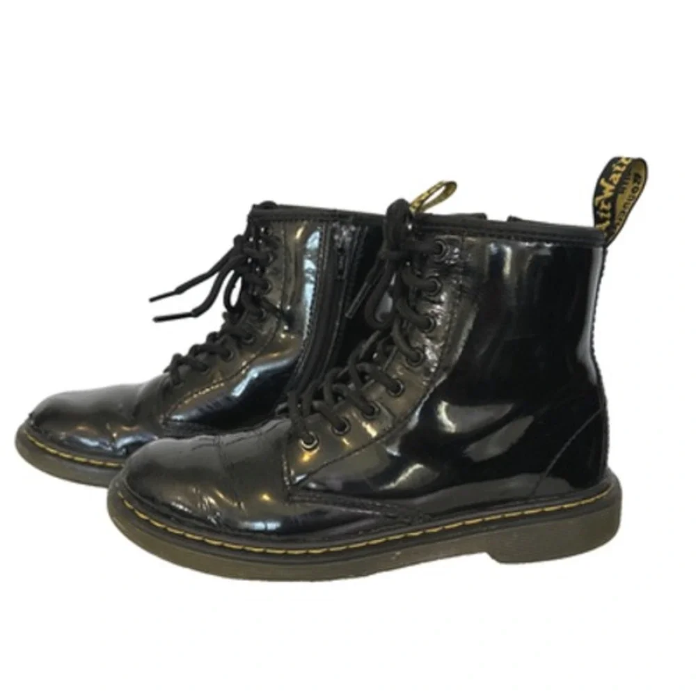 Kids Dr. Martens 1460 J‎ Patent Leather Boots Size 3 Black Combat Side Zip